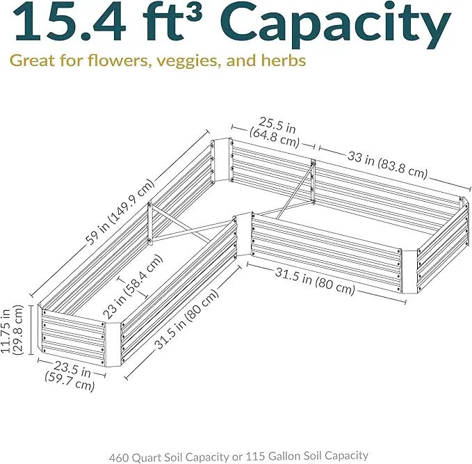 Sunnydaze 11.75" H Raised Metal Garden Bed - Galvanized Raised Garden Bed Outdoor for Vegetables and Flowers - Brown - L-Shaped, photo 4 of 9