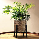 Harvest Land Plant Pots with Stand, Set of 2 Large Modern Planters Metal Tall Handmade Flower Pots with Drainage Holes Indoor Outdoor,Bronze by CozyNest Decor