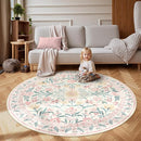 Wonnitar Washable Round Rugs 6ft, Pink Floral Circle Rug Large Round Carpet for Bedroom, Boho Soft Ultra-Thin Circular Carpets for Kids Playroom Living Room Nursery by TinyTreasures Baby Boutique