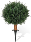 Artificial Cedar Shrubs Ball Trees with Ground Spike, 24.6 inche Tall UV-Resistant Fake Outdoor Plants Evergreen Trees, Realistic Faux Pine Bushes for Front Porch Home Patio Garden, 1 Pcs by GreenHaven Gardens
