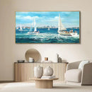 XLSJERST Large Blue Canvas Wall Art Seascape Painting - Landscape Picture Textured Navy Modern Sailboat Ocean Artwork Framed for Living Room Bedroom Bathroom Home Office Wall Decor Large Size 24"x48" by CozyNest Decor