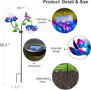 50'' Solar Powered Kinetic Wind Spinner Sculpture Blue Lotus Metal Stake Spinner for Patio, Lawn and Garden Decor Weather Resistant Outdoor Art with Dual Lotus with Butterfly Design by CozyNest Decor