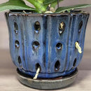 6 inch Round Ceramic Orchid Pot with Holes Orchid Planter (Dark Blue) by GreenHaven Gardens
