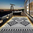 6x9ft Waterproof Outdoor Rug with LED Lights, Boho Reversible Plastic Straw Mat for Patio RV Camping Picnic Balcony Beach Deck Indoor Outdoor Carpet, Black&White by CozyNest Decor