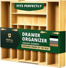 ROYAL CRAFT WOOD Luxury Bamboo Kitchen Drawer Organizer - Silverware Organizer, Utensil Holder & Cutlery Tray Drawer Dividers for Flatware (9 Slot, Natural) by CozyNest Decor