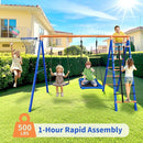 5-in-1 Heavy-Duty Metal Swing Set for Backyard - 500lb Capacity Outdoor Playset with Basketball Hoop & Climbing Rope by TinyTreasures Baby Boutique