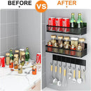 Magnetic Spice Rack for Refrigerator, 3 Pack Magnetic Shelf, Moveable Fridge Organizer with 8-Hook Rack, Seasoning Organizer for Kitchen by CozyNest Decor