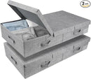 DAYARD Underbed Storage Container Bins with Lids, Under Bed Storage Organizer with Sturdy Handles Sidewalls Bottom, Foldable Clothes Bag (Set of 2) Large, Grey by CozyNest Decor