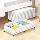 Bamboo Under Bed Storage Containers- Underbed Organizer with Wheels with Large Dust Bag,Sturdy Wood Rolling Under the Bed Shoe Storage Organizer Drawer 2 Packs (White, Long) by CozyNest Decor