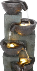 Alpine Corporation TZL390 Elegant Outdoor 5 Tier Bowls Waterfall Fountain with LED Lights for Garden, Patio, Yard, and Outdoor Spaces, Relaxing Cascading Fountain, 39" H, Gray by GreenHaven Gardens