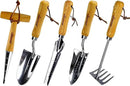 Gardtech Garden Tool Set, 5 Pcs Gardening Tool Set with Weeder Puller, Dibber, Transplanter, Big Trowel, 5-Claw Cultivator - Wooden Handle Heavy Duty Stainless Steel Gardening Hand Tools by GreenHaven Gardens