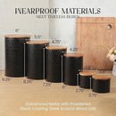 6 Canister Set for the Kitchen Countertop – Metal Food Storage Canisters with Airtight Lids for Flour, Tea, Crafts, Coffee, & Sugar – Container Set with Modern Wood Lids, Black by CozyNest Decor