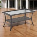 Patio Tables Outdoor Coffee Table - Wicker Rattan Coffee Tables with 2-Tier Storage Shelf Glass Top for Outside Proch Deck Balcony Garden Rectangle Brown by GreenHaven Gardens