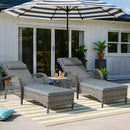 VIVIJASON 3 Pieces Outdoor Wicker Chaise Lounge Chair Set, All-Weather PE Rattan Cushioned Patio Lounger Set of 2 with Side Table, Adjustable Pool Sunbathing Recliner with Armrest & Pillow, Gray by CozyNest Decor