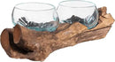 Cape Craftsmen Set of 2 Terrariums | Hand-Blown Blue Tinted Bubble Glass On Natural Teak Driftwood Terrarium | Home Décor Indoor Planter with Stand | Pot for Succulent and Plants by GreenHaven Gardens