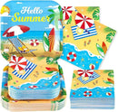 Grencian 200Pcs Beach Party Supplies Hello Summer Party Plates and Napkins Disposable Summer Pool Paper Tableware Set for Hawaiian Beach Pool Birthday Baby Showe Decorations, Serves 50 by CozyNest Decor
