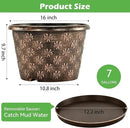16 Inch Planter Pots for Plants, Plastic Large Flower Pots Indoor Outdoor, 4 Pack Resin Plant Pot with Drainage & Saucer, Retro Decorative Garden Pot with Removable Trays for House by CozyNest Decor