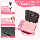 Kids Bento Lunch Box with 8oz Soup Thermo, Water Bottle, Leakproof Lunch Food Containers with 4 Compartment, Kids Insulated Hot Food Jar with Lunch Bag for School(Pink) by TinyTreasures Baby Boutique