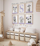 Personalized Safari Animals for Baby Girls Nursery Bedroom Unframed Set of 6 Poster Prints, Personalized Name Pink Purple Flowers Wall Art Decor New Baby Gift Present, Elephant Giraffe Panda Zebra Lion (12x16) by TinyTreasures Baby Boutique
