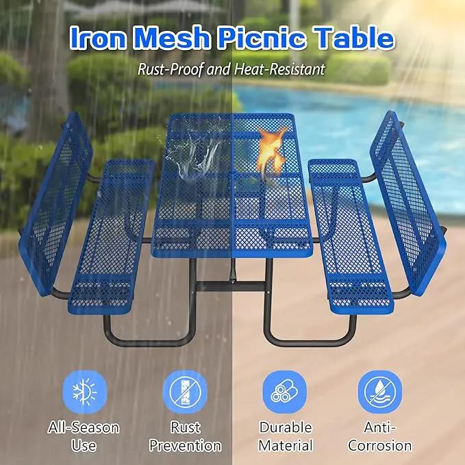 79'' Steel Rectangular Picnic Table for Outdoors, with backrest, Expanded, Lifetime Picnic Table with Umbrella Hole, Heavy Duty Sturdy Commercial Picnic Tables for Garden Courtyard BBQ, Blue, photo 5 of 9