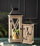 TIMRIS Large Wooden Candle Lanterns Decorative Set of 2, Rustic Farmhouse Whitewash Floor Lanterns, Indoor/Outdoor Hanging Lanterns for Home Decor (No Glass) by CozyNest Decor