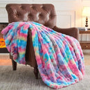NEWCOSPLAY Faux Fur Throw Blanket Dark Rainbow Luxury Fluffy Thick Warm Bubble Blanket for Couch Sofa Bed 700GSM (Dark Rainbow, Throw(50"x60")) by CozyNest Decor