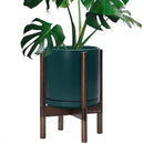 D'vine Dev Ceramic Planter with Walnut Color Stand - 10 Inch Modern Round Flower Pot with Wood Planter Holder, Teal, 55-B-X-4 by CozyNest Decor
