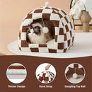 Lesure Cute Cat Beds for Indoor Cats - 2 in 1 Cat Cave Bed for Large Cats, House with Removable Washable Cushioned Pillow, Cozy Tent House with Non-Slip Bottom, Brown, 17.3 inches by CozyNest Decor