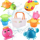 iPlay, iLearn Baby Bath Toys w/ Organizer, Water Squirting Octopus, Wind Up Swimming Turtle, Bathtub & Shower, Stacking Cups, Gift for 6, 9, 12, 18 Months 1, 2, 3 Years, Toddlers, Girls, Boys & Kids by TinyTreasures Baby Boutique