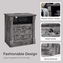 26" Tall Farmhouse Nightstand Set of 2, 2 Drawers End Table w/Charging Station, 23.6" Wide Large Side Table w/Roman Column, Wood Rustic Sofa Table w/Open Shelf, Bedside Table for Bedroom, Light Gray by CozyNest Decor