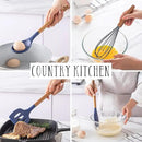 Country Kitchen Non Stick Silicone Utensil Set with Rounded Wood Handles for Cooking and Baking, 8 Piece Set, Navy by CozyNest Decor