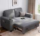 LINSY HOME Loveseat Sofa with Pull Out Couch: 2-in-1 Convertible 2 Seater Sofa Chaise with USB Charging & Cup Holders, Comfy Plush Corduroy Love Seat for Small Spaces Living Room Apartment, Grey by CozyNest Decor