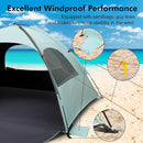 WhiteFang Beach Tent Anti-UV Portable Sun Shade Shelter for 3/4/6/8 Person, Extendable Floor with 3 Ventilating Mesh Windows Plus Carrying Bag, Stakes and Guy Lines by TinyTreasures Baby Boutique