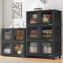 500Qt Stackable Storage Bins with Lids, 125Gal Closet Organizers and Storage Drawer, Plastic Collapsible Storage Bins with Doors, Heavy Duty Store Box Cabinet for Home Kitchen, 5Pack Black by CozyNest Decor