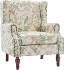 UIXE High Back Floral Accent Chairs Set of 2, Fabric Upholstered Armchair for Living Room, Retro Printed Wingback Arm Chair Rivet Trimed Single Sofa Bedroom Reading Seat - Bird by CozyNest Decor