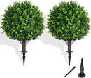 Artificial Topiary Tree with Eucalyptus, Set of 2 Artificial Shrub Bushes with Ground Spike, Fake Evergreen Tree for Porch, Artificial Plants for Outdoor Planters Indoor UV Resistant by CozyNest Decor