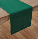 Solino Home Linen Table Runner 108 Inches Long - 100% Pure Linen Rainforest Green Table Runner 14 x 108 Inch for Fall, Autumn, Thanksgiving - Classic Hemstitch by CozyNest Decor