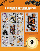 Halloween Window Clings - 9 Sheets 129 Pcs Cute Happy Halloween Window Decorations Indoor for Home Party Eyes Pumpkin Ghost Bats Stickers for Glass Double-Sided Removable Static Glass Decals by CozyNest Decor