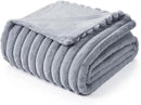 Amélie Home Faux Fur Throw Blanket for Couch, Cozy Fuzzy Fluffy Fur Luxurious Soft Striped Plush Gift Blankets for Family Sofa Chair Bed Living Room Bedroom, 60"x80", Light Grey by CozyNest Decor