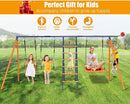 Swing Sets for Backyard 3 Seats - 6 in 1 Swing Set Outdoor for Kids, Extra Large Heavy Duty Metal Swing Frame with 3 Adjustable Swings, Climbing Ladder and Net, Basketball Hoop, Load 700 lbs by TinyTreasures Baby Boutique