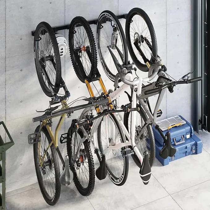 monTEK Enhanced Bike Storage Rack, Adjustable 4-Bike and 2-Helmet Hangers for Indoor Bike Storage, Customizable for Various Bike Sizes, Heavy-Duty Steel Bike Wall Mount, Max Load 265lbs, 48-in, photo 8 of 9