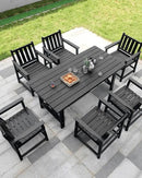7 Pieces HDPE Outdoor Dining Set, Patio Dining Set with Umbrella Hole, All Weather Outdoor Dining Table Sets for 6, HDPE Patio Furniture Sets for Deck, Backyard, Lawn, and Poolside, Obsidian by CozyNest Decor