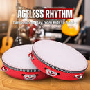 Flexzion Wood Handheld Tambourine 8" Inch Single Row 5 Pair Jingles (2 Pack, Red) - Hand Held Percussion Drum Moon Musical Tambourine with Ergonomic Handle Grip by TinyTreasures Baby Boutique