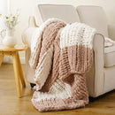 Battilo Chunky Knit Throw Blanket, Soft and Thick Chenille Throw Blanket, 50"x60" Handmade Cable Knit Crochet Blanket, Large Rope Knot Throw Blankets for Couch Sofa Bed Home Decor, Blush & White by CozyNest Decor