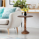 Lightnpro Hand Carved Solid Mango Wood Round Pillar Accent Table - 18" × 22" Rustic Farmhouse Side End Table | VintageRustic Boho Nightstand for Living Room, Bedroom & Entryway by CozyNest Decor