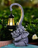 Elephant Outdoor Statues with Cute Baby Garden Decor, Resin Elephant Figurines with Solar Lantern Outdoor Decoration Gifts for Mothers Day, Birthday Day by CozyNest Decor