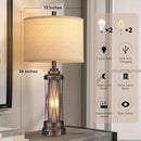 Qimh Farmhouse Table Lamps for Living Room, Rustic Nightstand Lamp for Bedroom with USB A+C Charging Ports, Frosted Glass Bedside Lamp with Night Light for Entryway End Table, 4 Bulbs Included, Bronze by CozyNest Decor