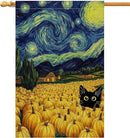BLKWHT Fall Pumpkin Cat House Flag 28x40 Vertical Double Sided Blue Sky Autumn Thanksgiving Holiday Outside Decorations Burlap Yard Flag BW825-40 by GreenHaven Gardens