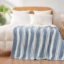 Snuggle Sac Knitted Throw Blanket for Couch, Reversible Super Soft Microfiber Blankets Warm Cozy Knit Fuzzy Plush Lightweight Throws for Sofa, Bed, Camping, Picnic, Stripe Blue, 50 x 60 inches by TinyTreasures Baby Boutique