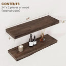 Floating Shelves for Wall Decor, Rustic Solid Elm Wood Live Edge Floating Shelves Wall Mounted, Wall Shelves with Invisible Bracket for Living Room Bathroom Bedroom Kitchen, 24 Inch Set of 2, Walnut by CozyNest Decor